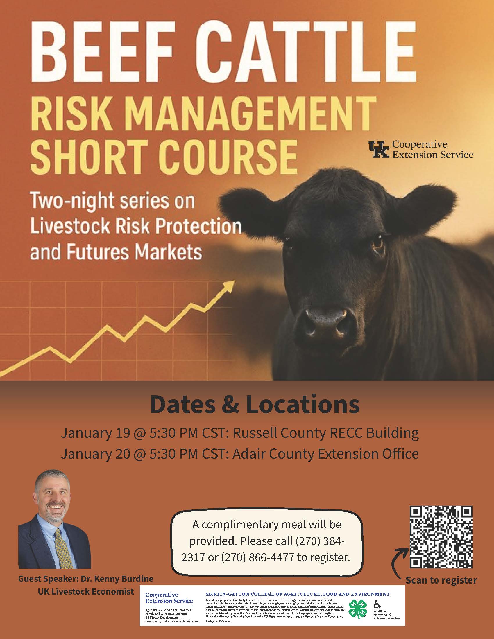 Flyer for beef cattle risk management short course call 606-679-6361 for more information 